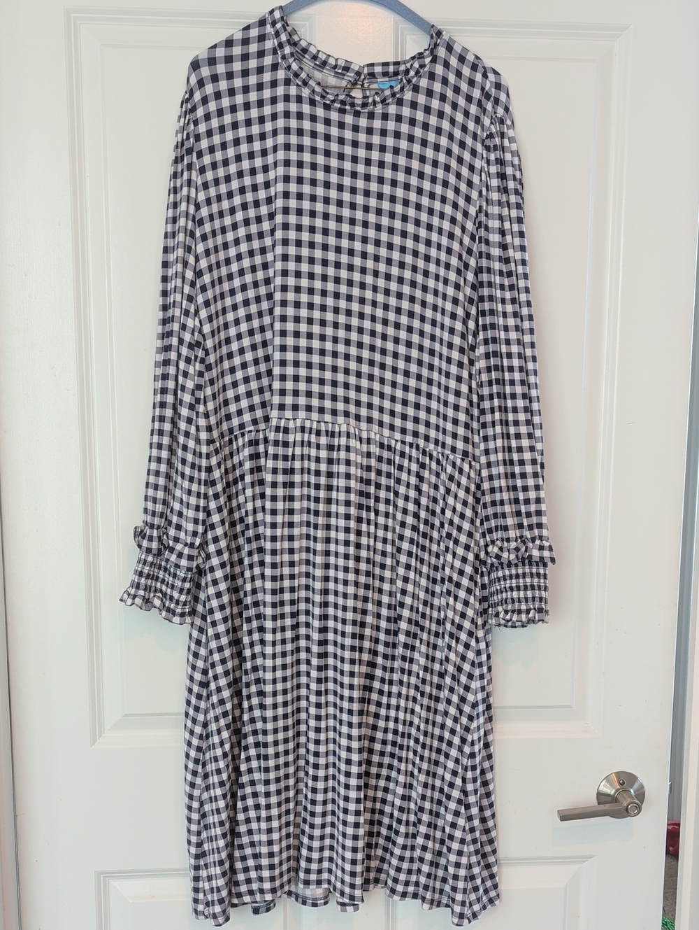 Draper James Black and White Gingham Long Sleeve Tiered Dress